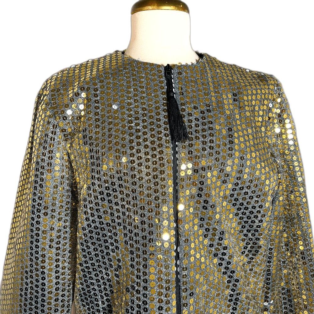 Rothschild Gold Sequined Bomber Jacket M Vintage Mob Wife Glam 80s Party - Picture 4 of 5